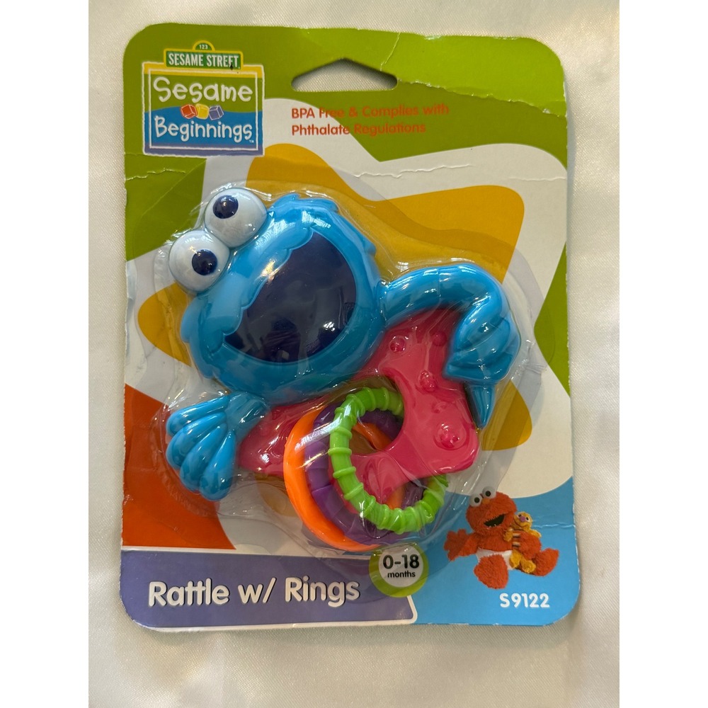 Sesame Street Beginnings Cookie Monster Baby Rattle with Rings S9122 New